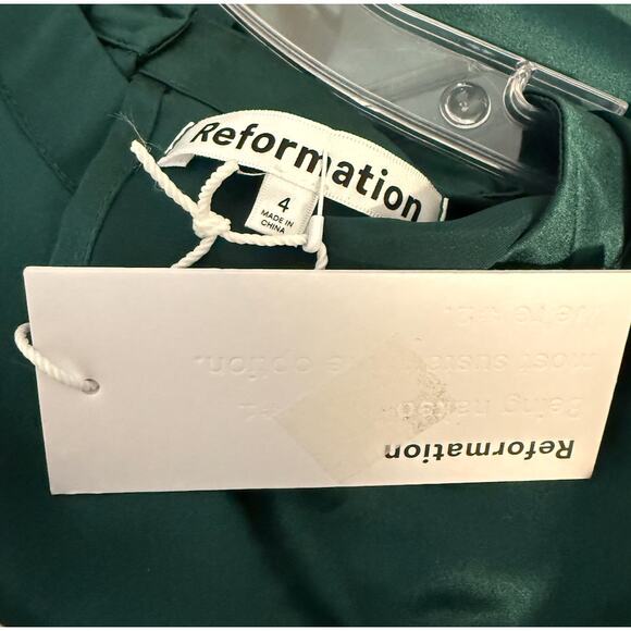 Reformation Julius Dress Silk Emerald Green Midi 4 Forest - Picture 7 of 7